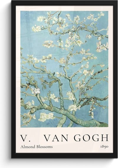 Poster in lijst - Fotolijst 40x60 cm - Posters - Vincent van Gogh - Almond Blossoms - Kunst - Oude meesters - Amandelbloesem - Posterlijst zwart - Decoratie - Wanddecoratie woonkamer - Muurdecoratie slaapkamer