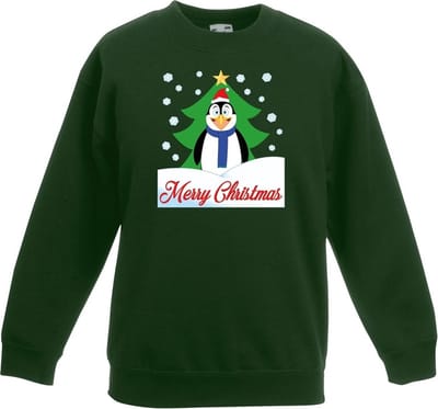 Groene kersttrui pinguin voor kerstboom voor jongens en meisjes - Kerstruien kind 98/104