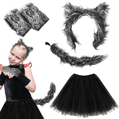Set van 5 Wolf Kostuum Accessoires voor Kinderen - Oren, Handschoenen, Staart en Tutu Rok voor Halloween en Cosplay Feesten