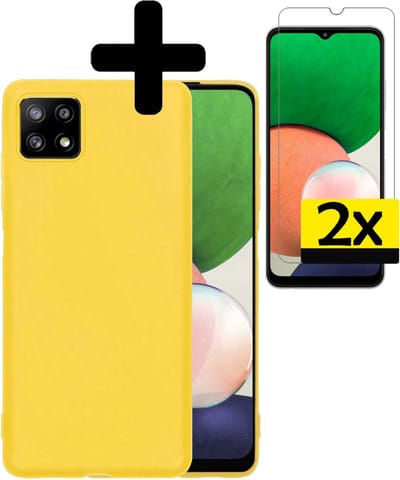 Hoesje - Met 2x Screenprotector - Geschikt voor Samsung Galaxy A22 4G - Sterk & Shockproof - Back Cover - Siliconen Case - Telefoon Hoes - Telefoonhoesjes - Geel