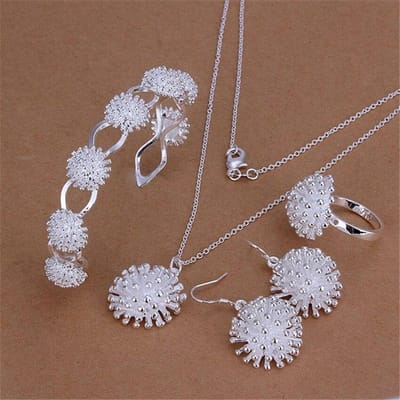 925 Sterling Zilveren Ketting Oorbel Armband Ringen Sieradenset voor Dames Vuurwerk Hanger Armband Bedel Mode Feest Cadeau 45CM 18 inches gray