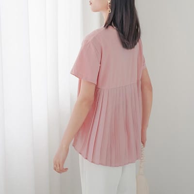 T-shirt à col rond pour femmes, couleur unie, ample, avec design plissé au dos, haut ample M gray