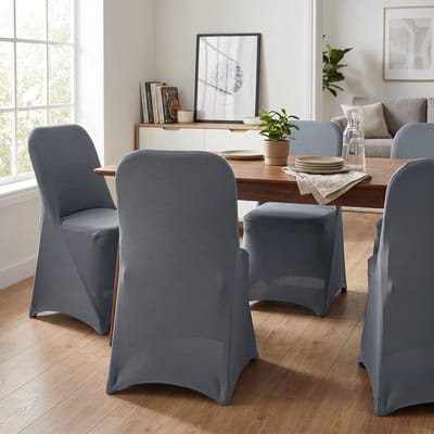 Froadp 10 stuks Donkergrijze gebreide stoelhoes — Ontworpen voor standaard klapstoelen tot 90 cm hoogte. Eenvoudig aan te brengen en makkelijk te onderhouden. Ideaal voor huwelijksceremonies en recepties, levendige verjaardagsfeestjes