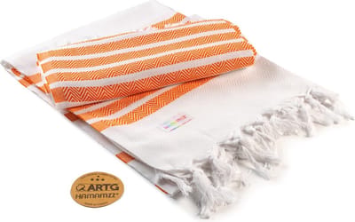 ARTG® Hamamzz - Hamamdoek - Original Dalaman De Luxe - Oranje/Wit - 100 x 180 cm - AR053