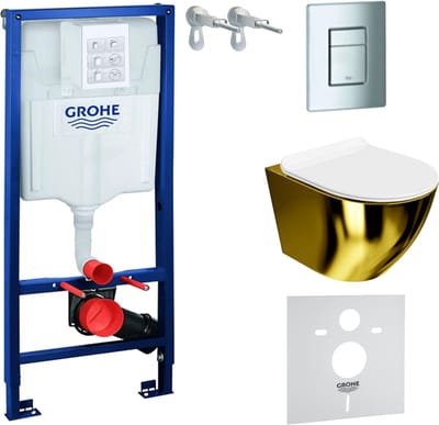 GROHE SOLIDO 39069000 - Inbouwreservoir - Wandcloset SOFI SLIM GOLD WHITE - Rimless Soft-close - EVEN Plaat Chroom