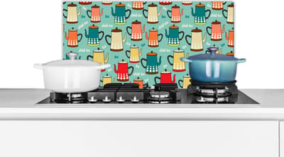 Spatscherm keuken 60x30 cm - Kookplaat achterwand Patronen - Thee - Theepot - Vintage - Muurbeschermer - Spatwand fornuis - Hoogwaardig aluminium