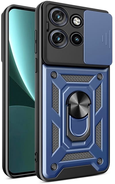 Coverup Hoesje - Geschikt voor Motorola Edge 50 Neo Hoesje - Coverup Armor Ring Kickstand Back Cover met Camera Shield - Blauw