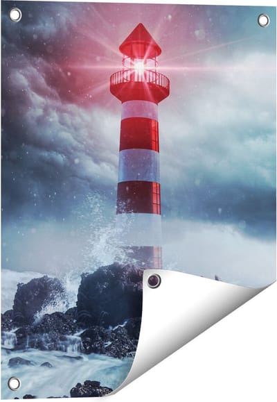 Gards Tuinposter Vuurtoren tijdens een Storm - 40x50 cm - Tuindoek - Tuindecoratie - Wanddecoratie buiten - Tuinschilderij