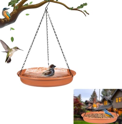 Vogelvoederhuisje - Hangend - Vogelbad - Vogelvoederbak - Vogelbadbak voor in de tuin - Geschikt voor decoratie van tuin en terras - Oranje