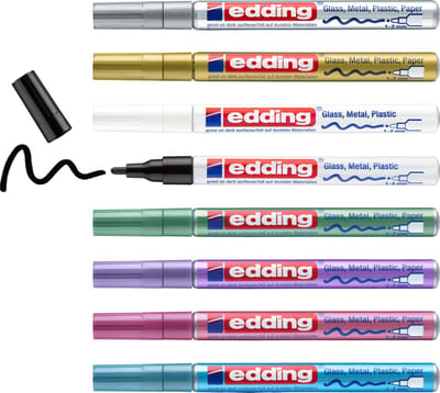 edding 751/8 S glanslakmarker feestelijke en metallic kleuren assorti set - ronde punt - 1-2 mm - set van 8 stuks