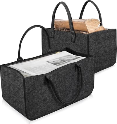 Brandhoutmand Vilt - Opbergtas Hout - Haardhout Opslag - Opvouwbaar Design - 2 Stuks 50cm - Antraciet