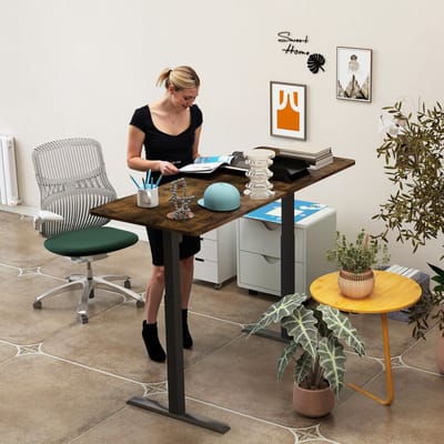Froadp 140x60cm Hoogteverstelbare Elektrische Schrijftafel Met Geheugenfunctie Voor 3 Hoogten En Typ-C Oplaadpoort, Verstelbare Computertafel, Sta-Staaltafel, Voor Kantoor Bruin