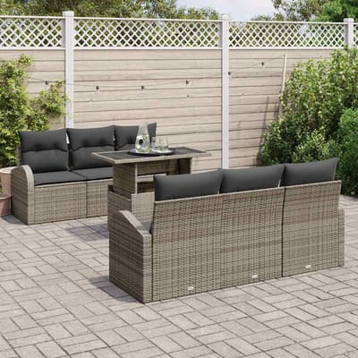 vidaXL Tuinbank Set met kussen met opslag 7 pcs Grijs Poly Riet