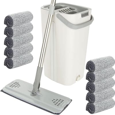 DailySupplies® Dwijl en Emmer Set - Dweilsysteem - Dweilen & Vloerwissers - Wit met Grijs
