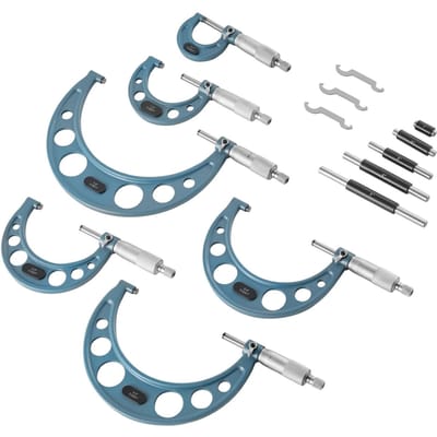 6 STUKS Micrometer Set, 0-1/1-2/2-3/3-4/4-5/5-6/in Machinebank Buitenmicrometer, Precisie Nauwkeurigheid, Professionele Machinebank Gereedschappen met Beschermhoes,