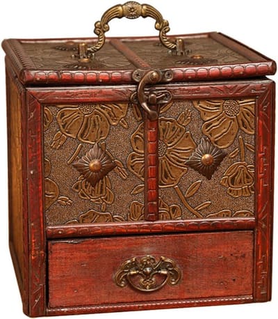 Houten Schatkist - Decoratieve Doos - Sieraden Opbergen - Handgemaakt Europees - 16.5 x 15.5 x 16 cm - Antiek Bruin