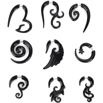 9 stuks Set Acryl Oorbellen Punk Stijl Oorknopjes Piercing Sieraden black