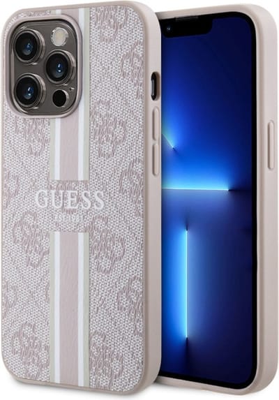Guess 4G Printed Stripes Hard Case Back Cover met MagSafe voor Apple iPhone 13 / iPhone 13 Pro - Roze