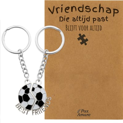 BFF Sleutelhanger voor 2 'Vriendschap die altijd past' - Magnetische Voetbal - Sleutelhanger set op Cadeau Kaartje - Zilverkleurig - Vriendschap Symbool - Pax Amare