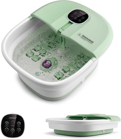 COSTWAY Inklapbaar Voetbad Massage met Warmte, Voetspa met Afstandsbediening, Vibratiebubbels, Rollen Massage, Medicijndoos, Puimsteen en 3 Regelbare Temperatuur