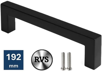 MSQDESIGN Handgreep RVS zwart - Boormaat 192mm - zwarte Handgreep voor Keuken & Kast - Moderne Meubelgreep - Keukengreep Mat zwart -Kastgrepen- zwarte Greepjes Keuken - zwarte RVS Handvatten - Deurgreepjes -incl schroeven