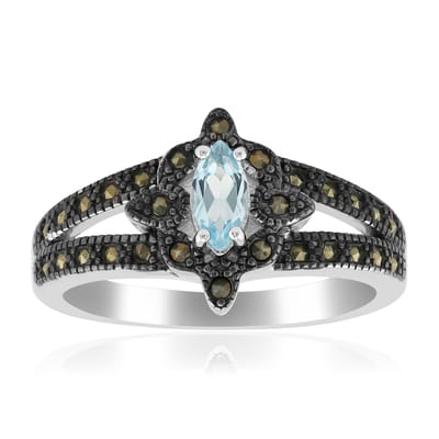 Cavill - Elegante zilveren ring - 925 sterling zilver - Hemelblauwe marquise topaas 0,26 ct - 28 marcasieten - Tijdloze topaas sieraden