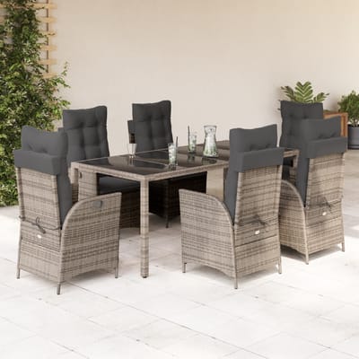 vidaXL - 7-delige - Tuinset - met - kussens - poly - rattan - grijs
