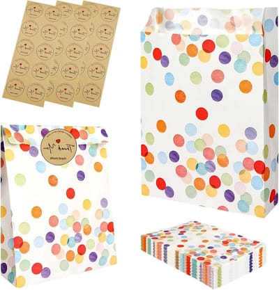 Kleine geschenkzakjes voor kinderverjaardag, 30 papieren zakken met stickers voor feestjes, bruiloften en Kerstmis