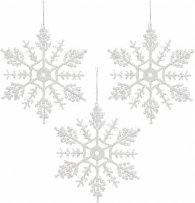 Decoris Kersthangers - 3x - sneeuwvlokken - 12ST - wit - 10 cm