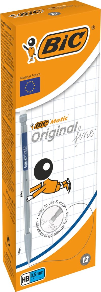 BIC Matic Original Fine 0.5 mm HB Vulpotlood - Verschillende Kleuren Lichaam - Doos van 12 Stuks