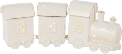 J-Line decoratie Trein - keramiek - wit - LED