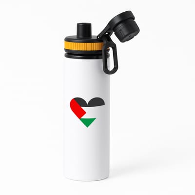 Hacebo® - Palestina vlag hart vorm waterfles met draaidop oranje - mensen die liefde willen geven aan Palestina - degene die van Palestina houden - supporten - oorlog - verjaardagscadeautje - gift - geschenk - kado - water fles - 850ML