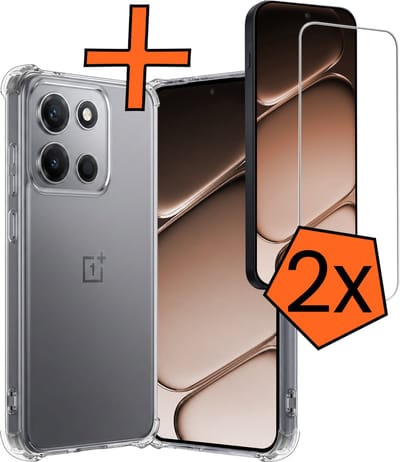 Hoes - Met Screenprotector - 2 Stuks - Geschikt voor OnePlus Nord 6 - Sterk & Shockproof - Siliconen Case - Back Cover - Telefoon Hoes - Shock Proof - Transparant