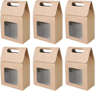 25 Stuks Bruine Papieren Tassen met Venster, Handvatten voor Cadeaus, Verpakking voor Snoep, Koekjes en Snacks