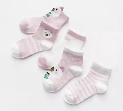 5 paar New born Baby sokken - set babysokjes - 0-6 maanden - Roze Babysokken - Beer - Beertje - Multipack - Dierensokken - Kraamcadeau voor Jongen of Meisje - Babyshower Cadeau - Kraammand