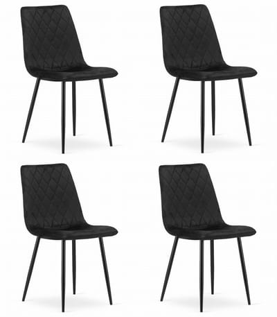 Set van 4 Eetkamerstoelen TURIN Zwart – Velvet Bekleding, Modern, Ergonomisch Design, Zwarte Metalen Poten, Max. 120 kg