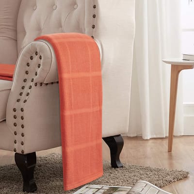 Homéé® Plaid cellulair dekentje 130x180 cm koraal 270g.p/m2 100% katoen deken voor volwassen en kinderen