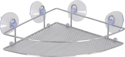 MSV doucherekje/badkamerrekje - hoek-model - zilver - 27 x 17 cm - metaal