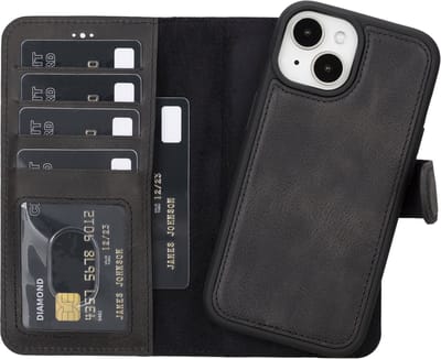 Lykke iPhone 15 Hoesje – Echt Leren Wallet Case met MagSafe – Uitneembare Backcover – Zwart