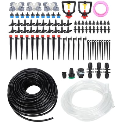 30m Druppelirrigatiekit Slang Mondstukken Adapters Kleppen Druppelaars Set Tuinbewateringssysteem gray