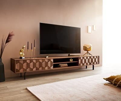 Tv-meubel Fevo acacia bruin 240 cm 4 deuren L-pootjes lowboard