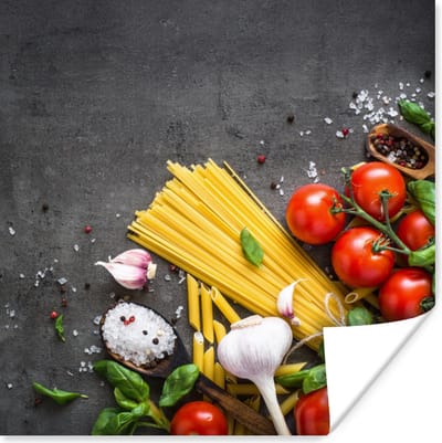Poster Pasta - Kruiden - Tomaat - Specerijen - Rustiek - 30x30 cm