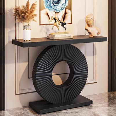 Tribesigns Consoletafe met Geometrisch Onderstel - Sidetable - Zwart - 100 x 30 x 80cm - Console Tafel voor Hal, Woonkamer, Entree - Moderne