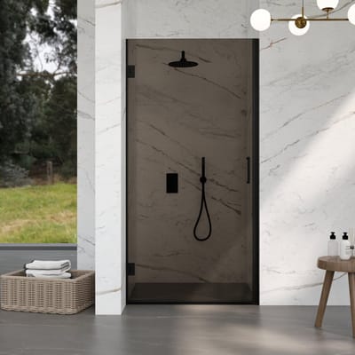 FugaFlow Eccelente Vetro Douchedeur - 60x200cm - scharnieren - deurgreep - vlak - rookglas - Mat zwart