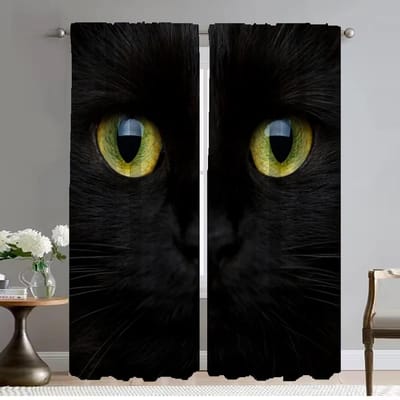 Zwarte Kat Huis Interieur Gordijnen voor Woonkamer Afscheiding Verduisterende Gordijn Shades Tule voor Slaapkamer Halloween Decoratie Camera W50xH70cmx2pcs-CL gray