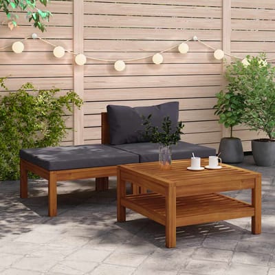 vidaXL - 3-delige - Loungeset - met - donkergrijze - kussens - acaciahout