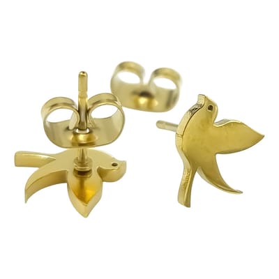 Kleine Tortelduif vogel oorknopjes - Goudkleurig premium staal - 9 x 8 mm