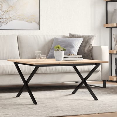 vidaXL - Salontafel - X-frame - 90x90x45 - cm - massief - grenenhout - en - staal