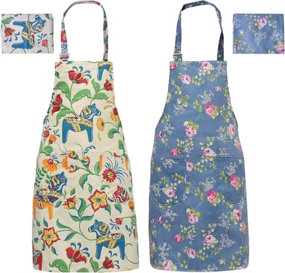 Verstelbare Bloemen Schort voor Vrouwen van Katoen en Linnen met Grote Zak, Perfect voor Koken, Bakken en Tuinieren