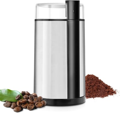 Aura® Coffee Grinder - Coffee Molen - Koffie Grinder - Modern - Zwart/Zilver - 9cm x 9cm x 17cm